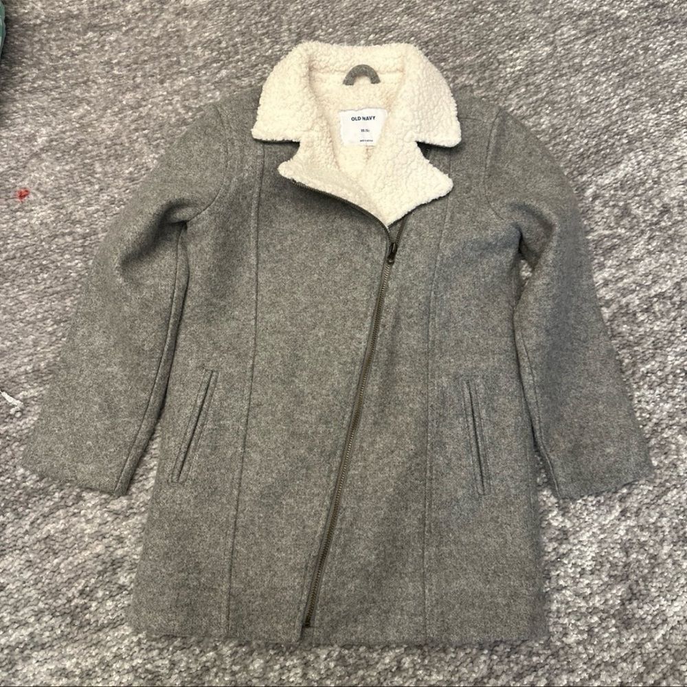NWOT Old Navy grey asymmetrical zip pea coat with Sherpa lining size XS 5